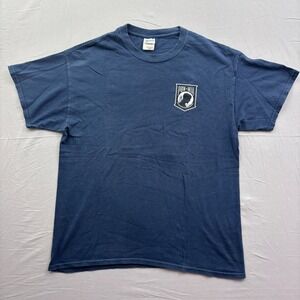 Vtg Gildan POW-MIA Always Remembered Eagle Graphic T-Shirt Navy Blue Mens L USA